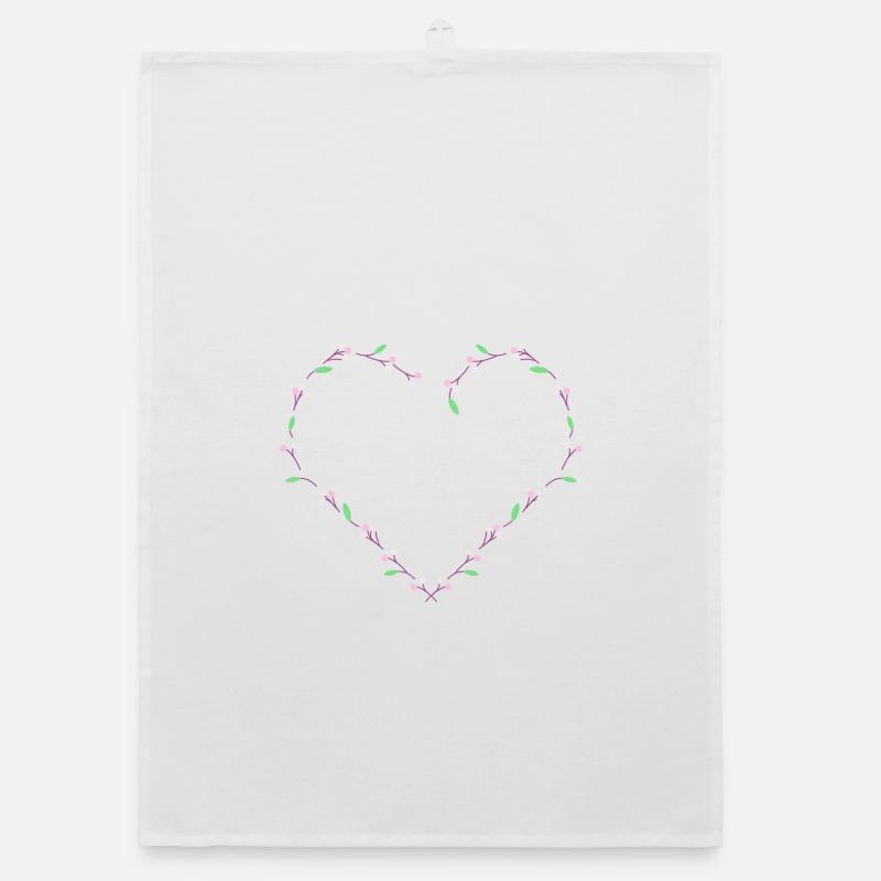 Minimalistisches Herz mit rosa-roten Blüten Organic Geschirrtuch
