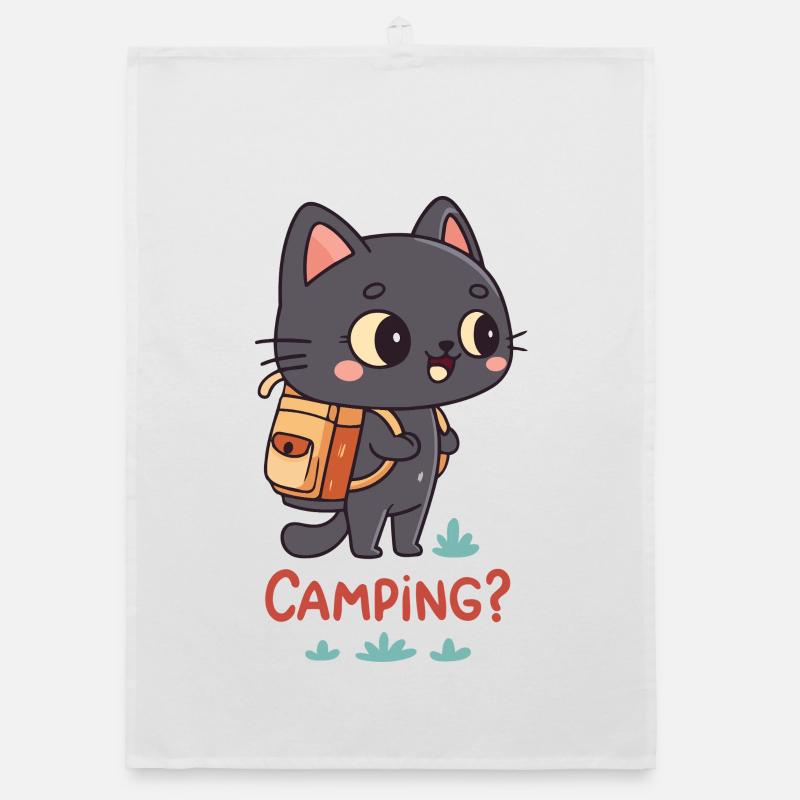 Kawaii Camping Cat and Backpack Organic dish towel