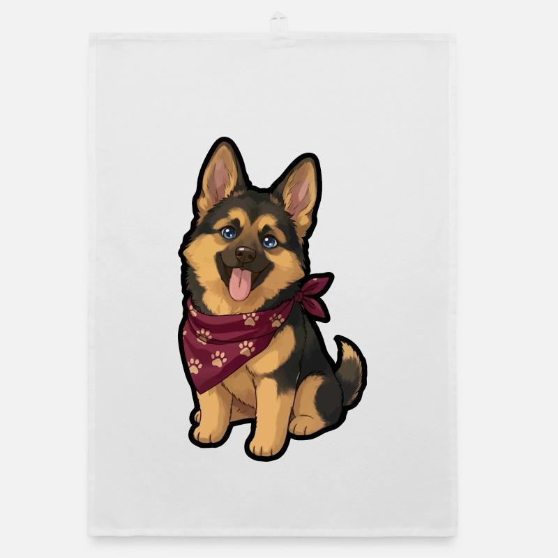 Deutscher Schäferhund Welpe Rotes Bandana Organic Geschirrtuch
