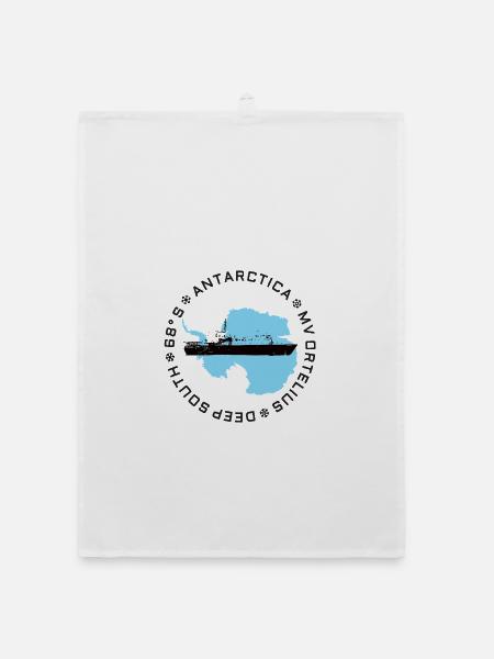 Antarktis-Silhouette mit Explorer-Schiff - Organic Geschirrtuch - Weiß - Vorne