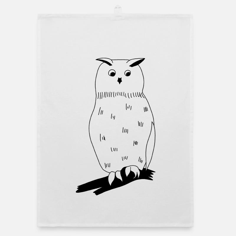 Eagle Owl - Graphic black and white Organic dish towel
