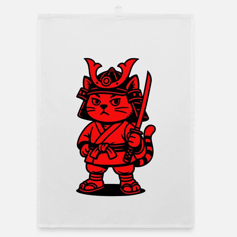 Samurai Cat Organic dish towel