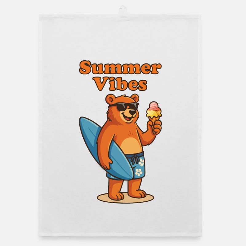 Summer Vibes Bear - Sommerbär mit Eis Organic Geschirrtuch