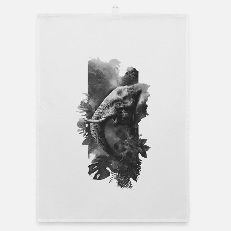 Grauer Elefant im Dschungel Collage Organic Geschirrtuch