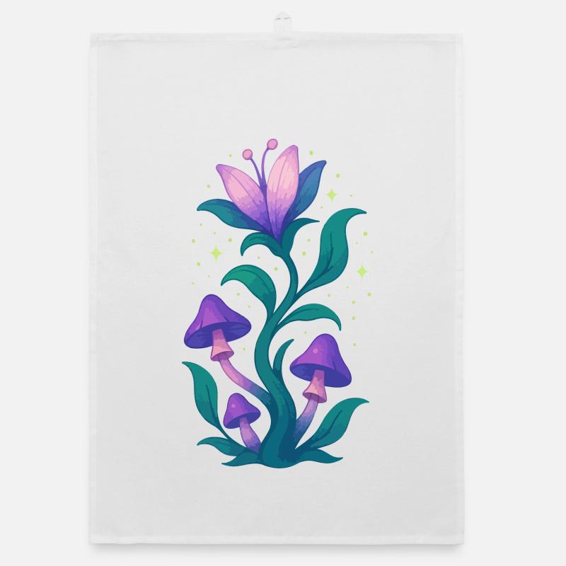 Moonlit Mushroom Garden Organic dish towel