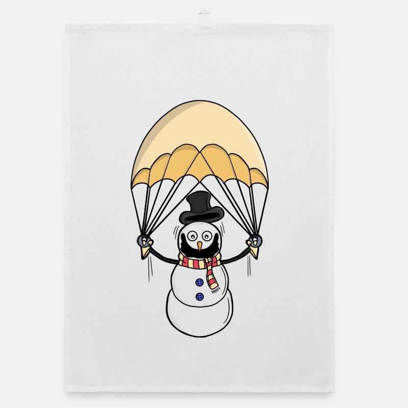 Parachuting Snowman Organic dish towel