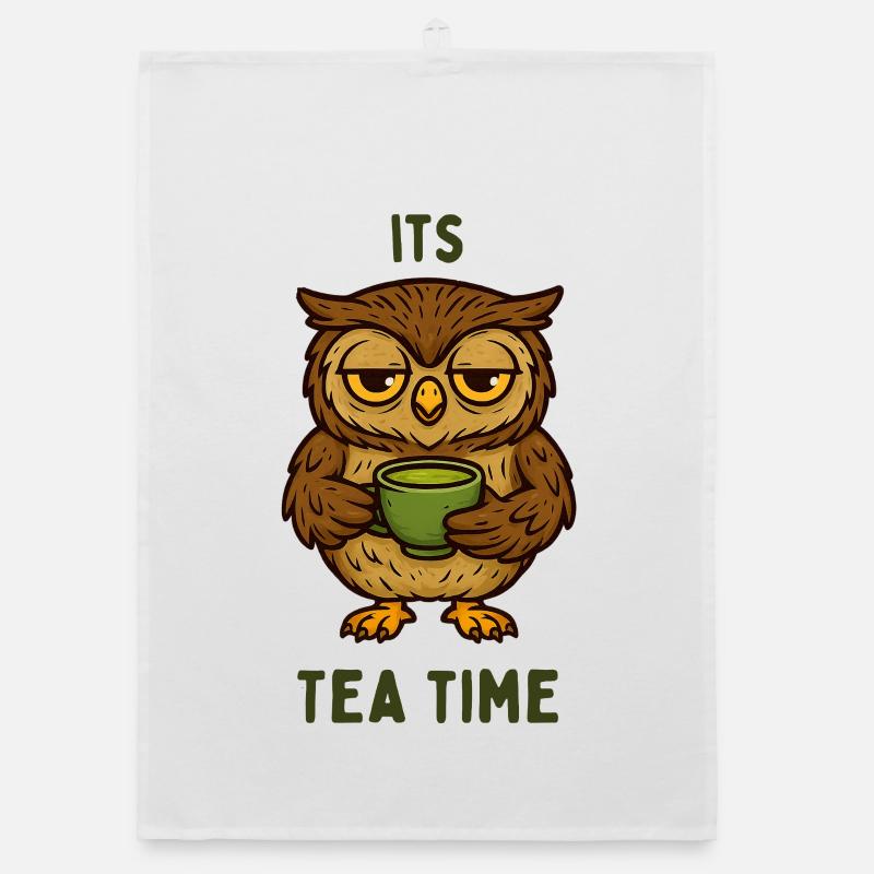 Sleeping Owl Tea Time Organic dish towel