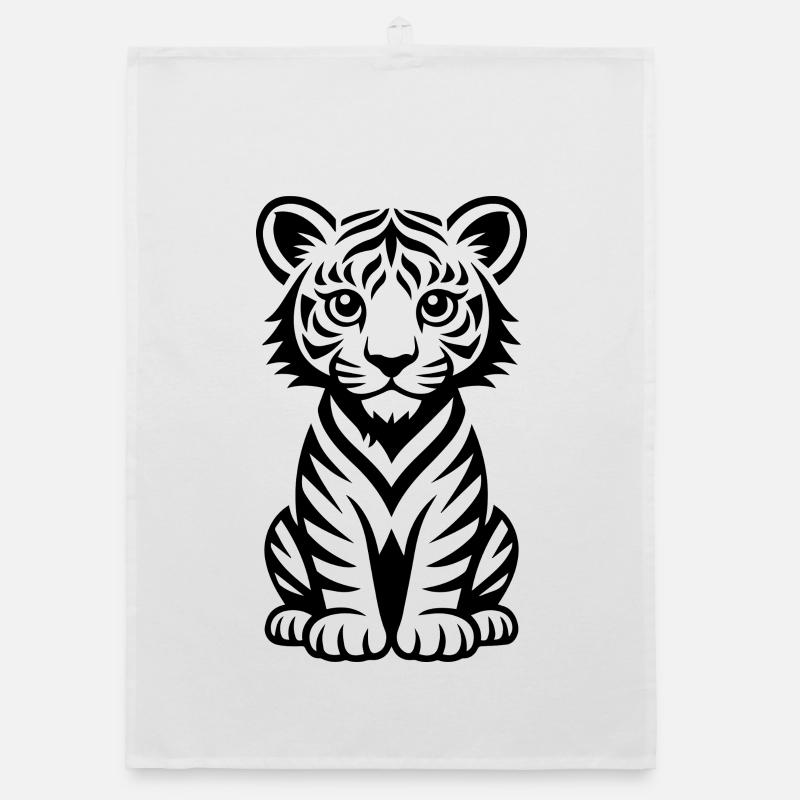 Minimal linear tiger for textiles Organic dish towel