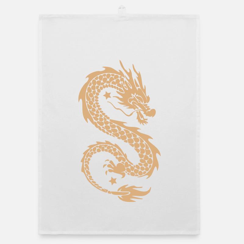 Goldene Himmelsdrachen-Silhouette - Organic Geschirrtuch - Weiß