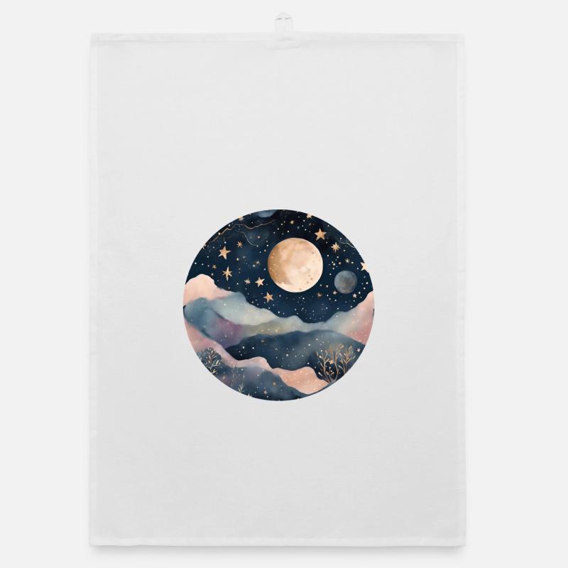 Moonlit Dreamscape Over Pastel Peaks Organic dish towel