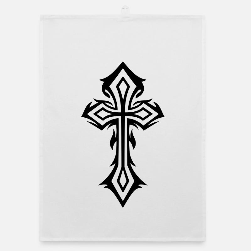 Cross, Crucifix, with thorns, gothic style. Organic dish towel