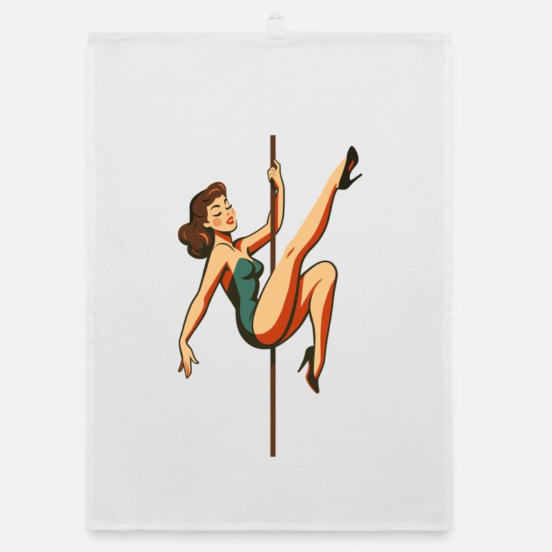 Pole dance Pole Dancer Brunette Retro 50s Cadeau Torchon bio