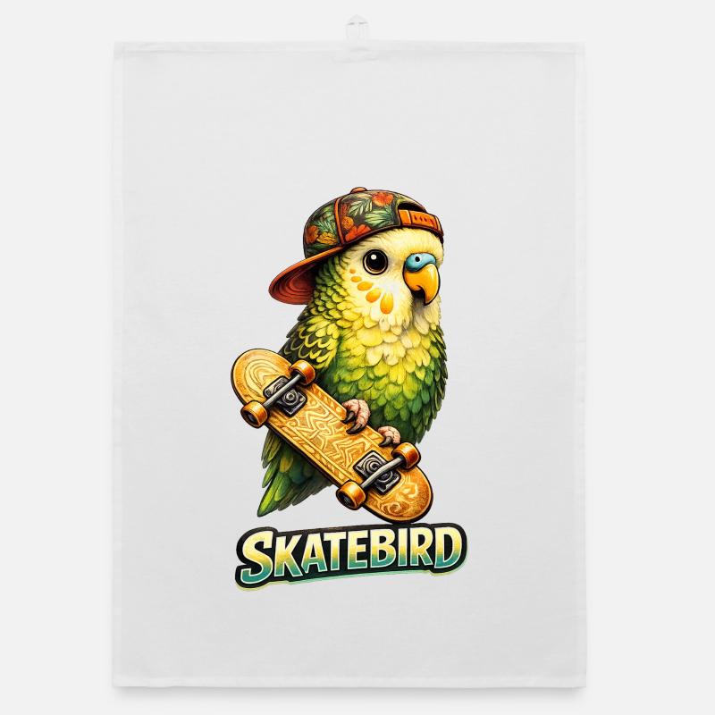 Skatebird – Perroquet tropical avec skateboard & Ca Torchon bio
