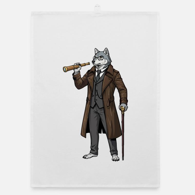 Wolf Steampunk Captain Spyglass Aristocrat Organic dish towel