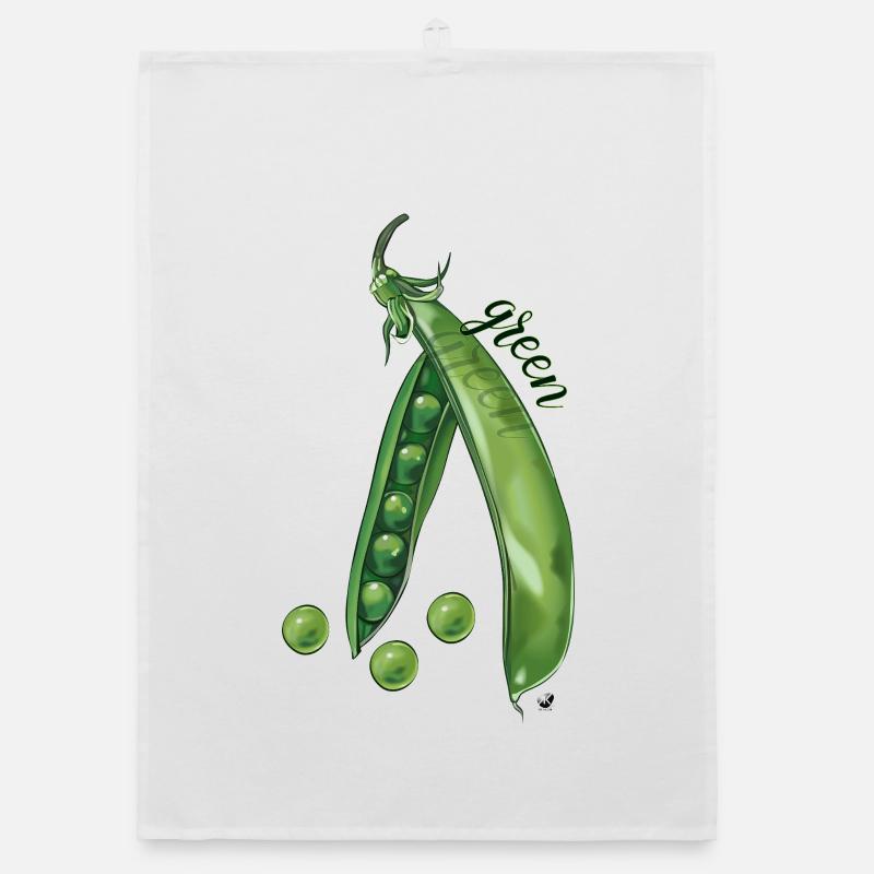 Green pea pod and peas illustration Organic dish towel