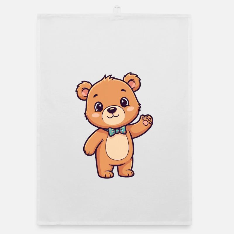 Cute bear head with bow Organic dish towel