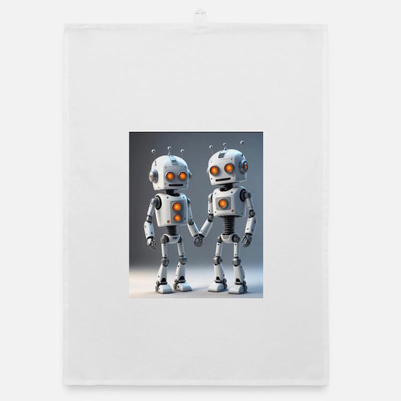 Roboter Pärchen - Organic Geschirrtuch - Weiß