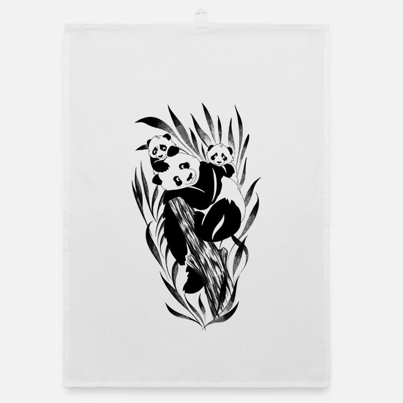 Famille panda perchée dans des bambous Torchon bio