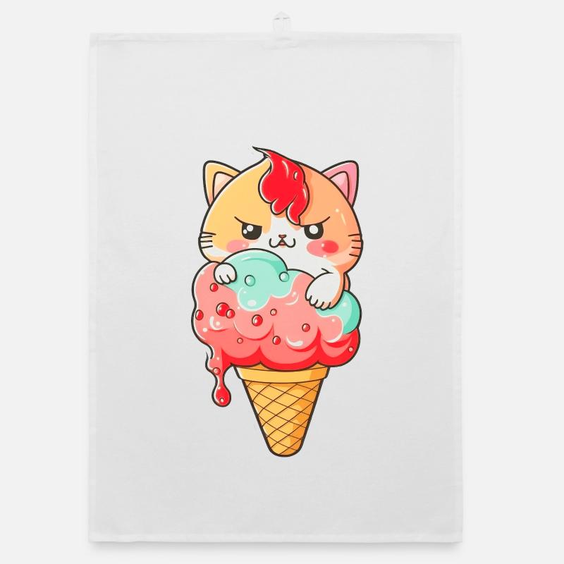 Mignon chat imprimé crème glacée Torchon bio