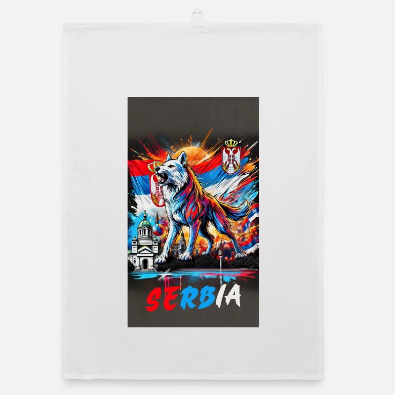 Conception du drapeau national du loup de Serbie Torchon bio