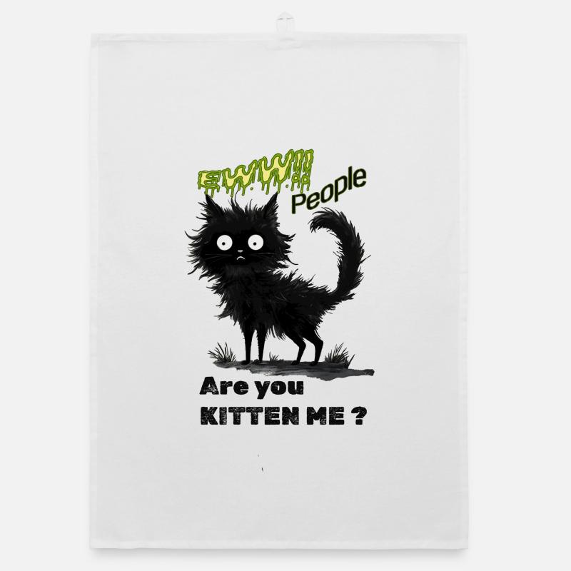 Whimsical Black Cat Organic dish towel