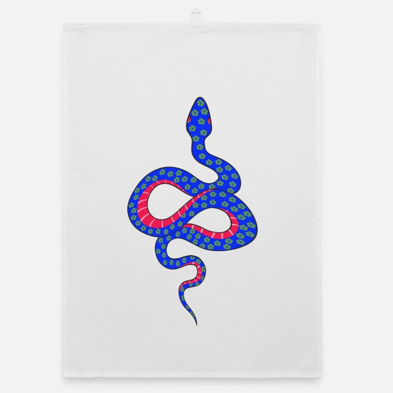 Serpent à fleurs bleu et rouge Torchon bio
