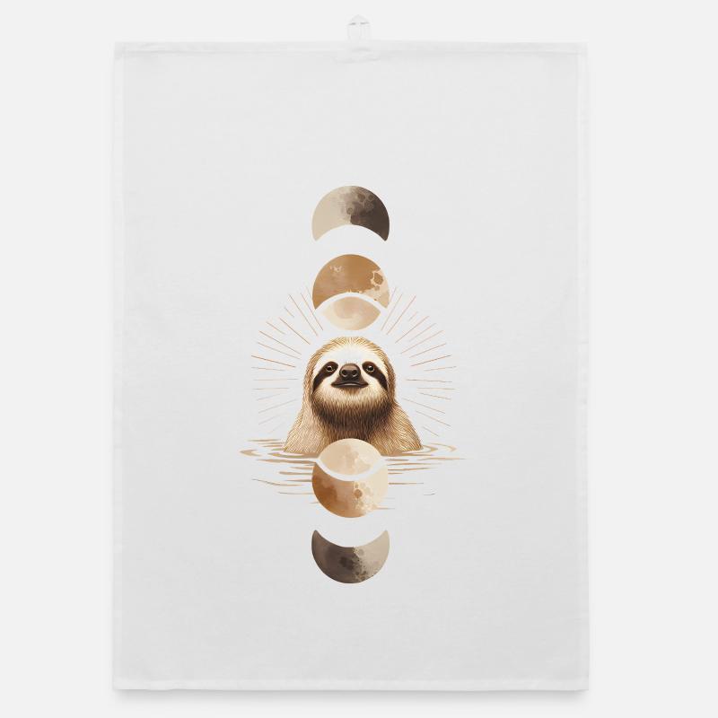 Sloth with Moon Phases Boho Design Organic dish towel