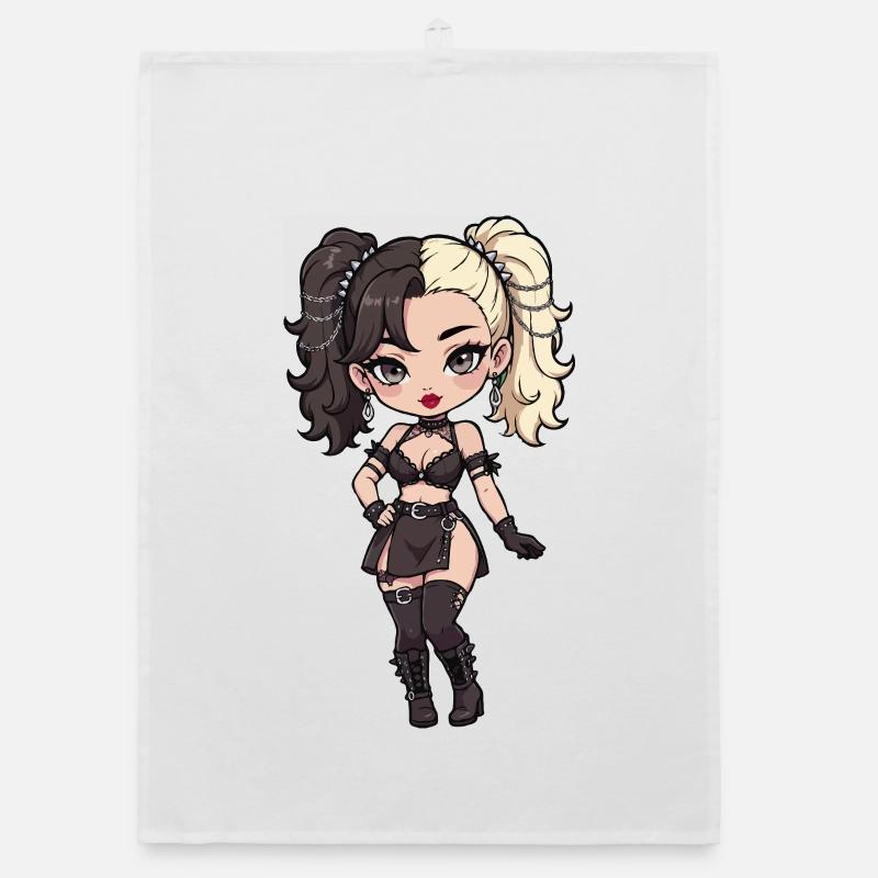 Gothic Chibi Diva with Two-Tone Hair Organic dish towel