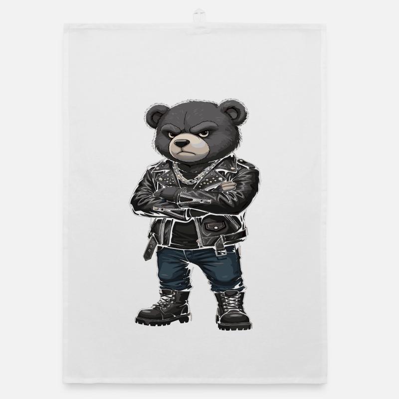 Rocker Bär Lederjacke Biker Organic Geschirrtuch