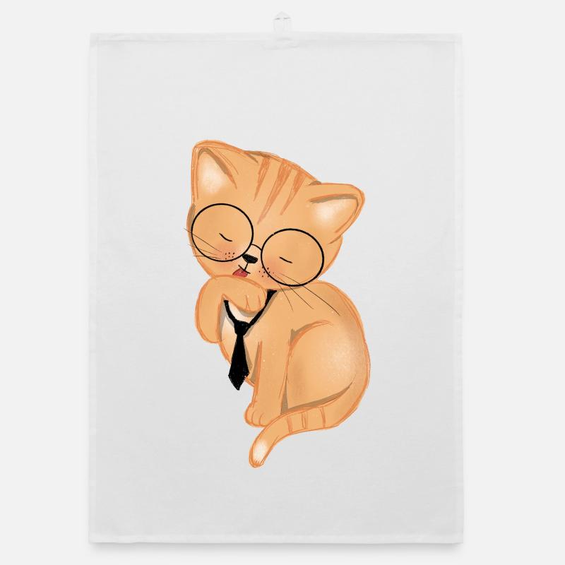 Office Cat with Tie Organic dish towel