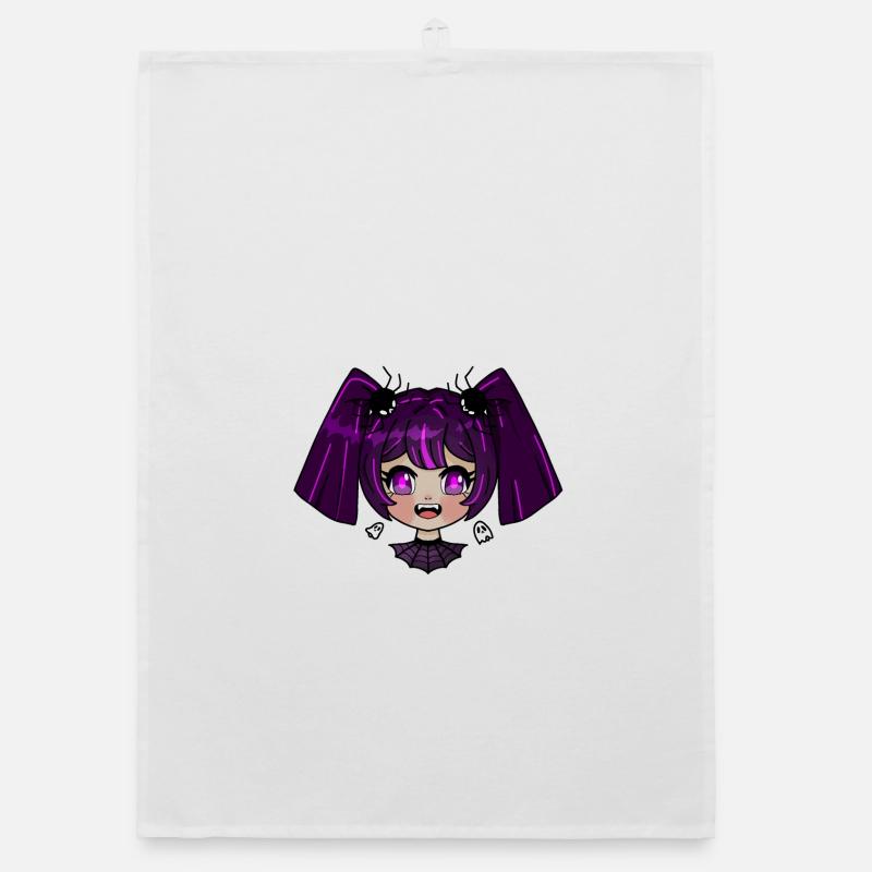 Chibi vampire with purple braids Organic dish towel