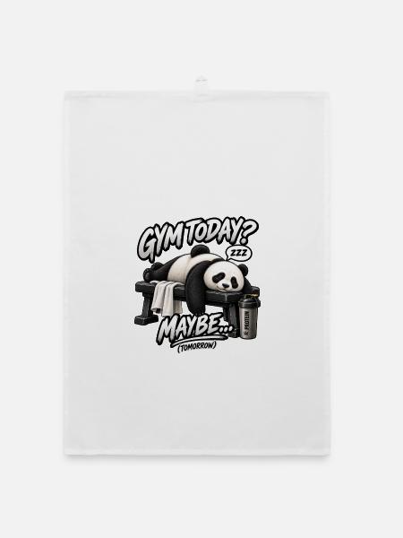 Heute Fitnessstudio? Vielleicht morgen – Funny Panda - Organic Geschirrtuch - Weiß