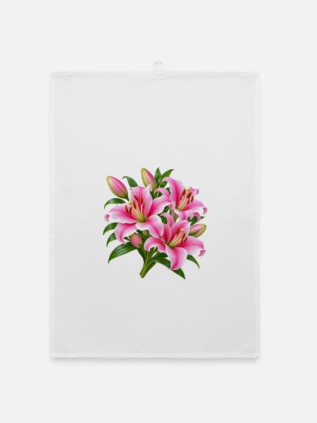 Pink Lily Bouquet Burst - Organic Geschirrtuch - Weiß - Vorne