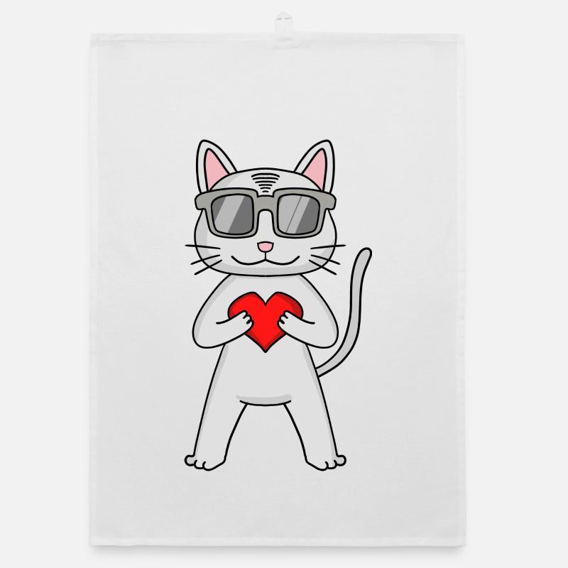 Devon Rex with sunglasses and heart Organic dish towel
