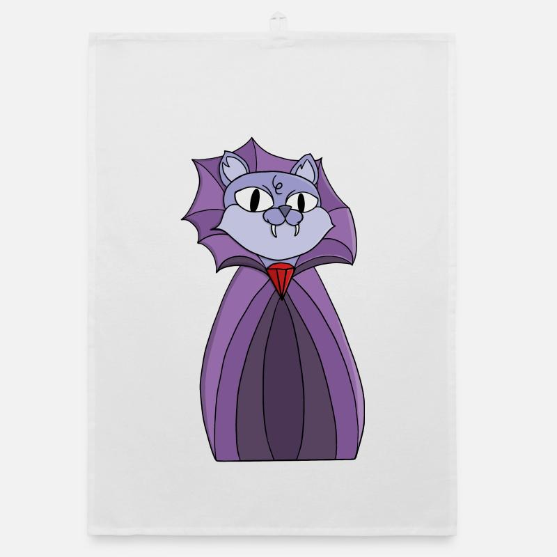 Vampire Cat in Purple Cape Organic dish towel