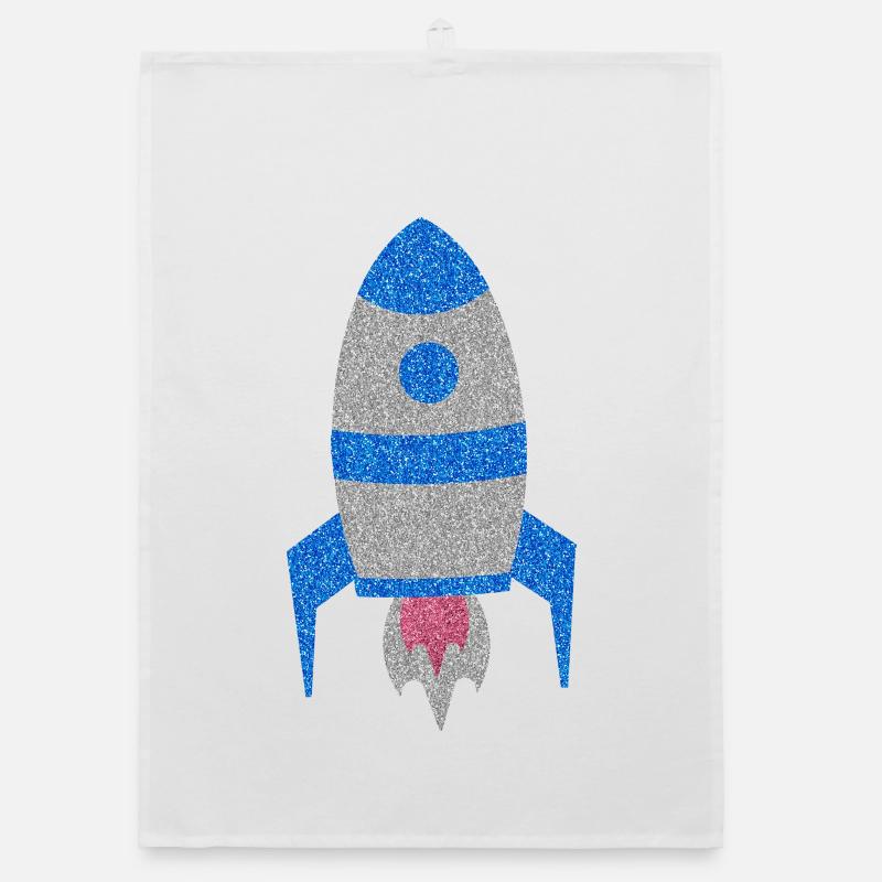 Fusée spatiale pailletée argent bleue Torchon bio