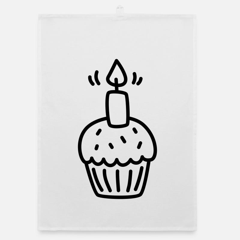 Muffin with a candle for a birthday Organic dish towel