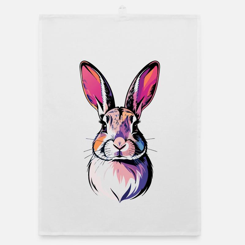 Portrait coloré de lapin en forme de lapin Pop Art Torchon bio