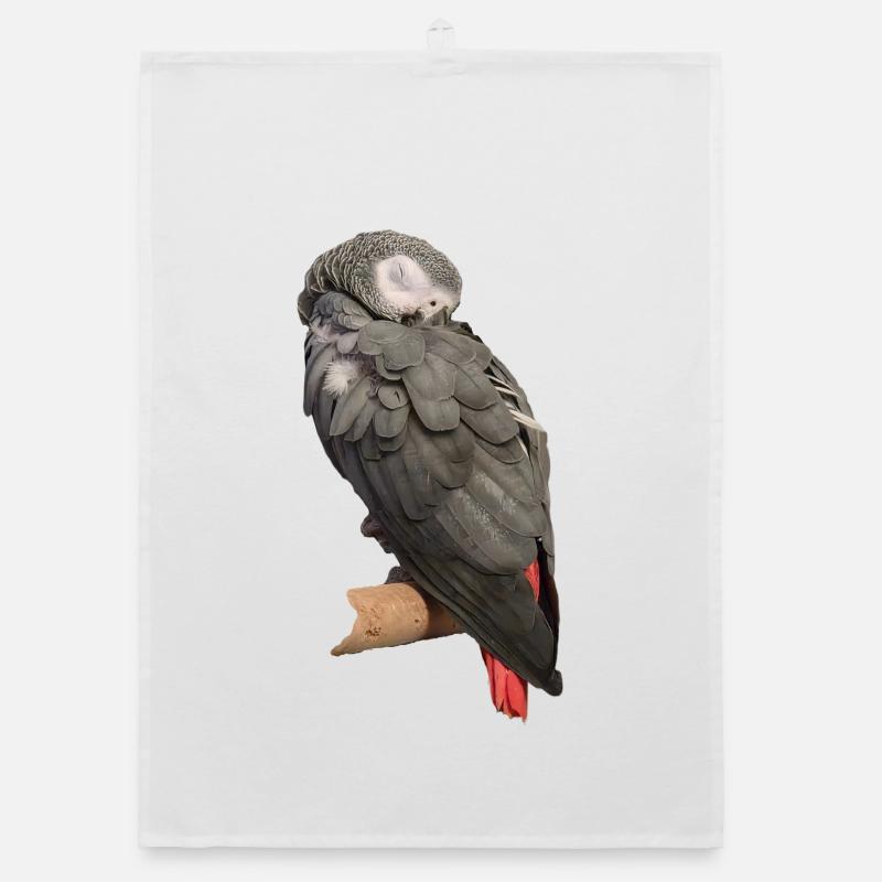 Sleeping Bird Grey Parrot Organic dish towel