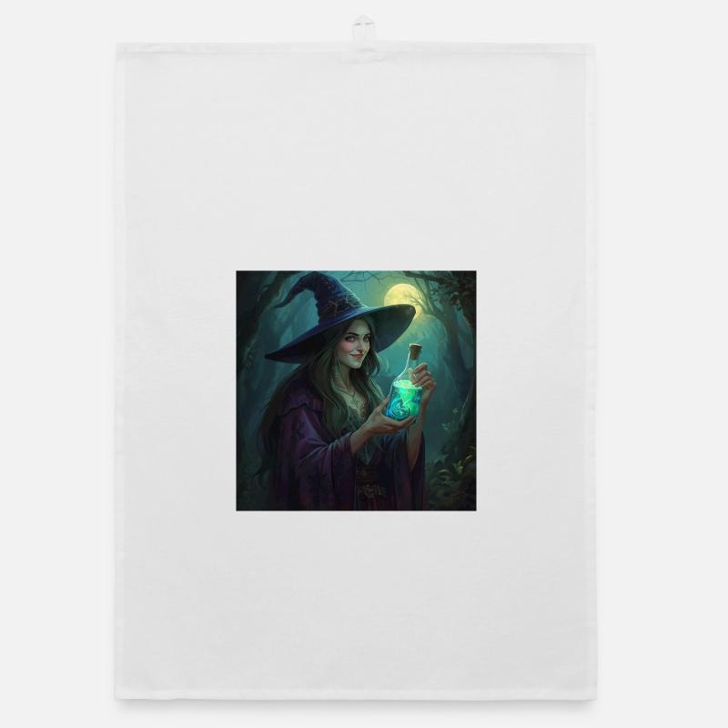 Forest Witch with Glowing Potion Organic dish towel