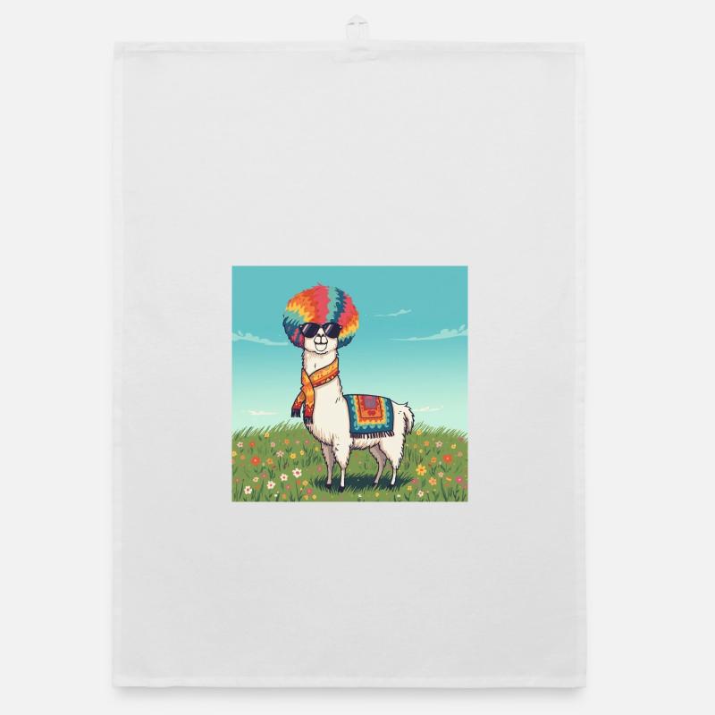 Funky Regenbogen Lama Organic Geschirrtuch
