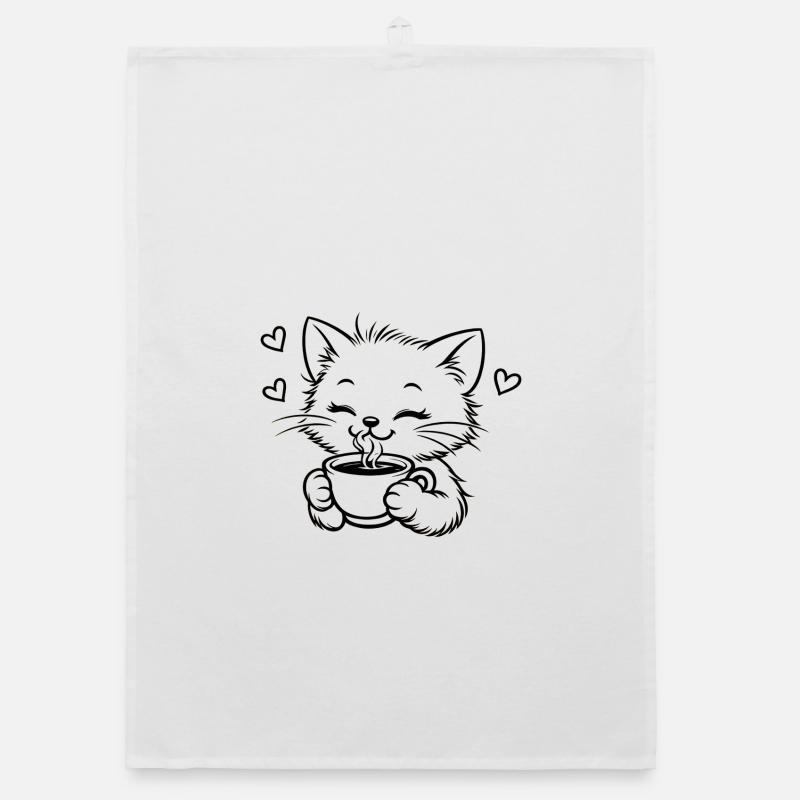 Kitten drinks coffee cuddle magic Organic dish towel