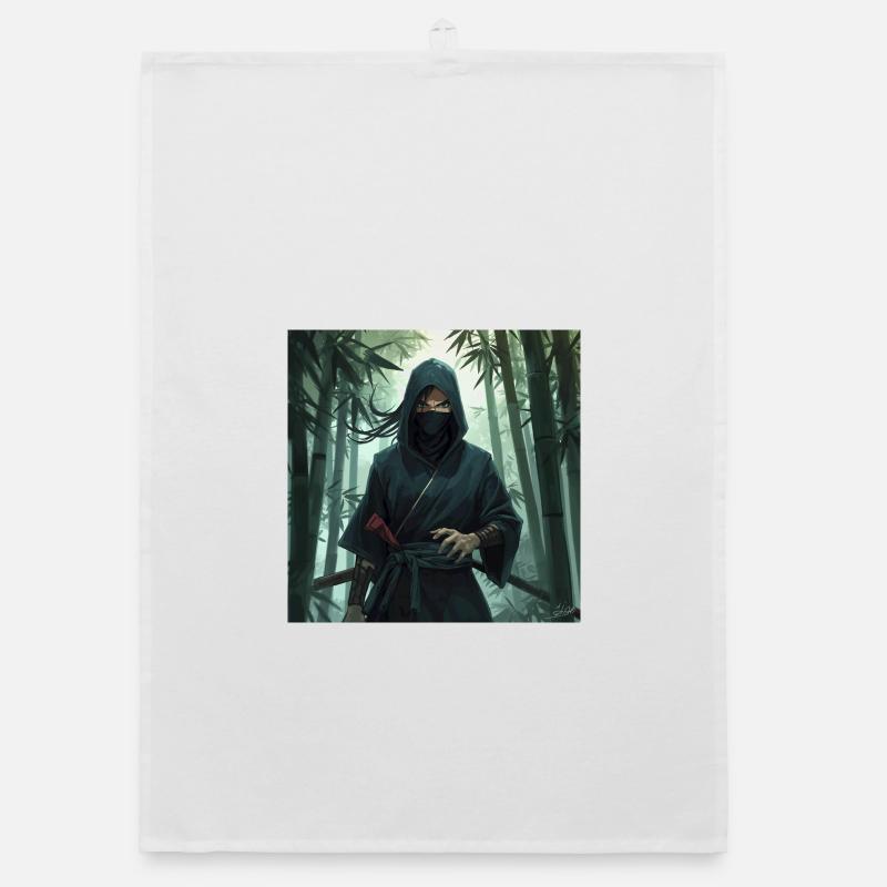 Shadow ninja in bamboo forest Organic dish towel