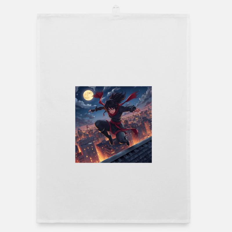 Moonlit night jump over rooftops Organic dish towel