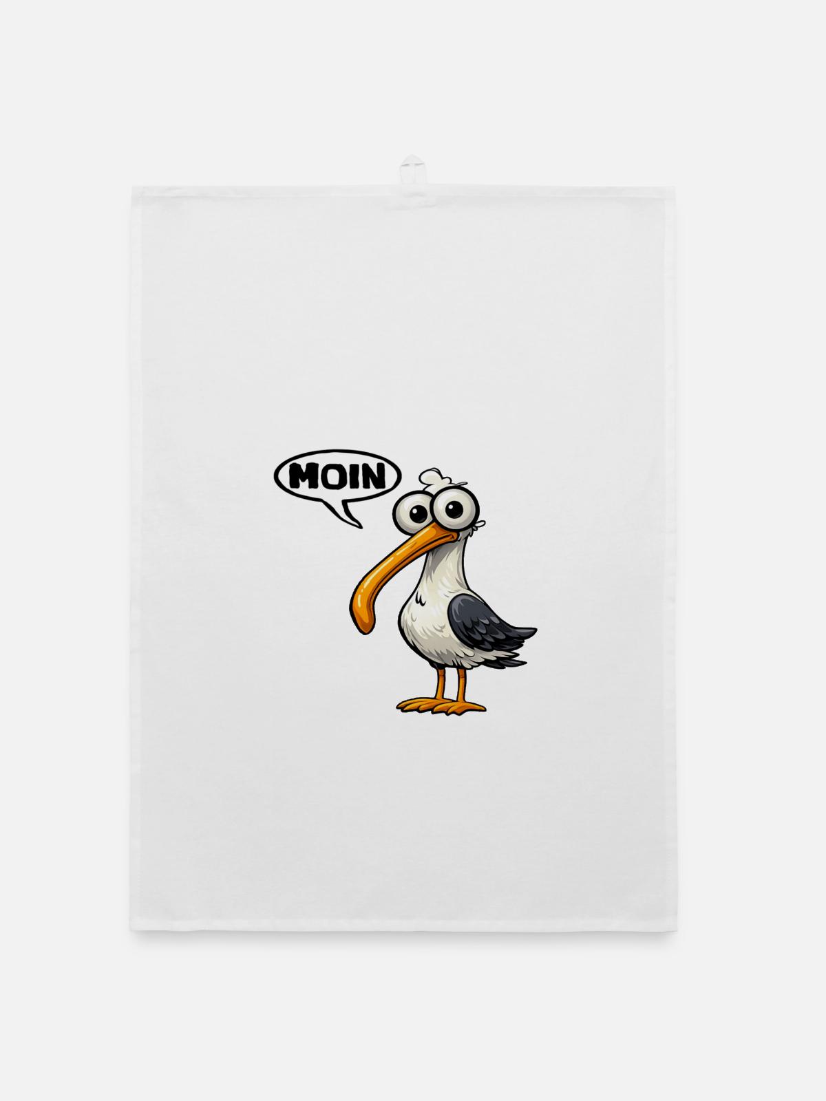 Moin Möwe Comic Miesmuschelartwuermchen - Organic Geschirrtuch - Weiß - Vorne