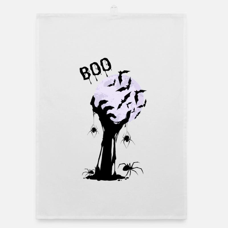 Moonlit night bats over creepy tree Organic dish towel