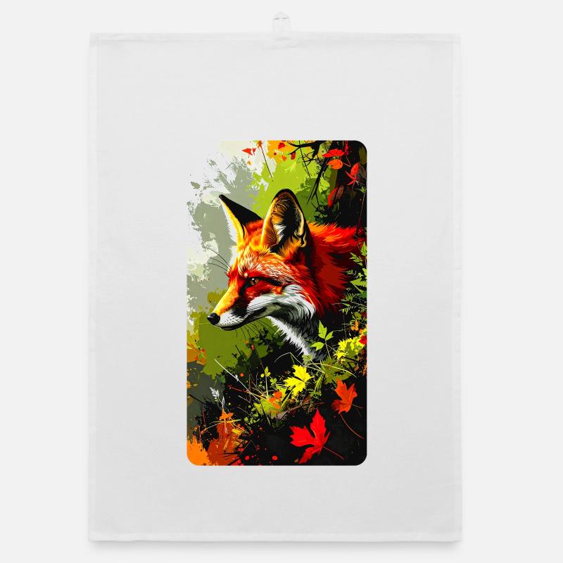 Fuchs im Wald im Herbstlaub (Blick nach Links) - Organic Geschirrtuch - Weiß