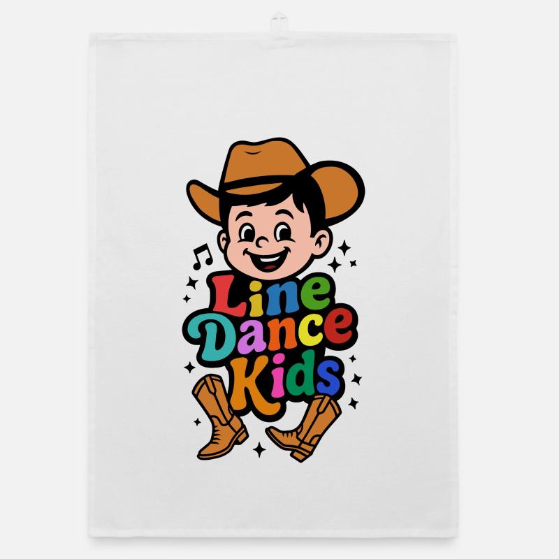 Line Dance Kids - Bunte Cowboys - Geschenk Organic Geschirrtuch