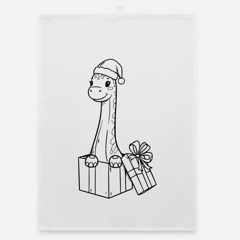 Girafe de Noël avec illustration de cadeaux Torchon bio
