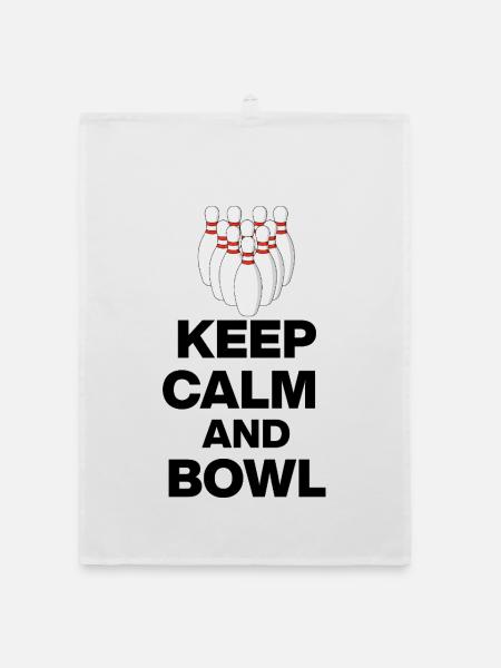 KEEP CALM AND BOWL, STRIKE MEISTER! PIN SNIPER - Organic dish towel - white - Front